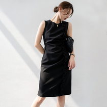 BEEWOOD Biwutong original design womens fashion temperament round neck sleeveless lotus leaf lace stitching dress