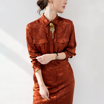 BEEWOOD Biwutong original design womens silk high-density jacquard waist slim mid-length dress