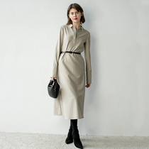 BEEWOOD Biwutong original design womens imported wool dress fashion temperament striped A-line skirt