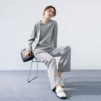 BEEWOOD Biwutong original design womens houndstooth irregular round neck pullover top wide-leg pants suit