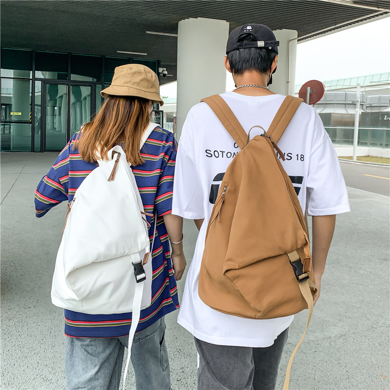 Japanese-Style Mori-Style Niche Pleated Foldable Unisex Backpack Retro Casual Canvas Oxford Cloth Solid Color School Bag Korean Version