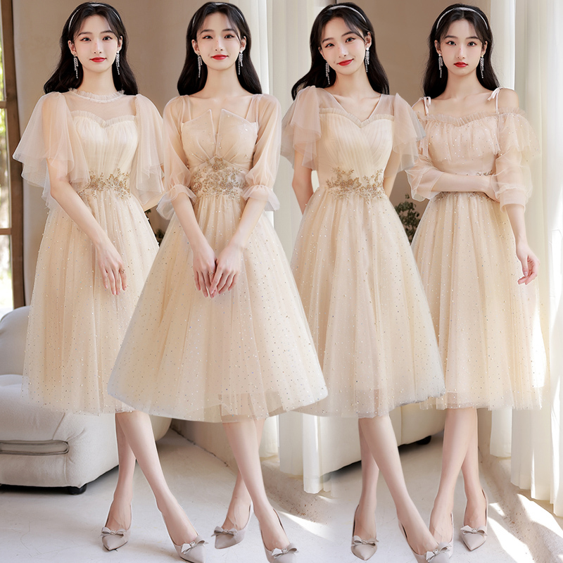 Bridesmaid Dresses for Summer, Petite Women, Fairy-Like, Slimming, Hostess Champagne Color, Sister Group Bridesmaid Group Dresses, High-End Feel Bridesmaid Dresses for Summer, Petite Women, Fairy-Like, Slimming, Hostess Champagne Color, Sister Group Bridesmaid Group Dresses, High-End Feel
