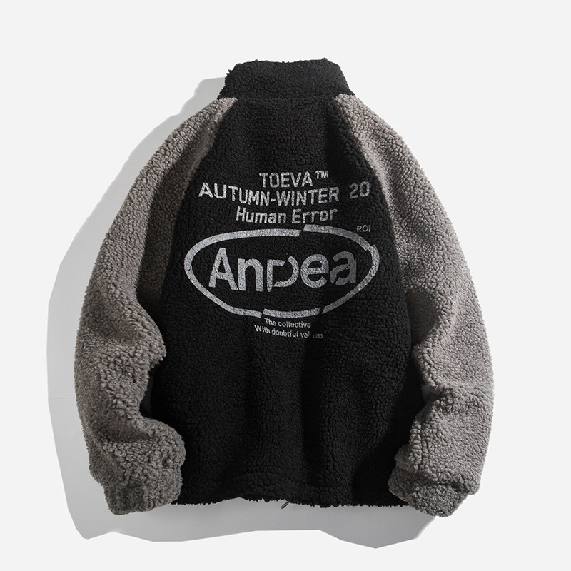 Winter rocking grain suede lamb wool stand with cotton jacket Men's original Cebu Wind thick long sleeve splicing Coloured lovers Tide Cards Jacket