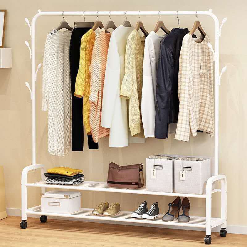 Floor hanging hanger bedroom hanger single pole dustproof simple household cool clothes rack artifact folding indoor drying rack
