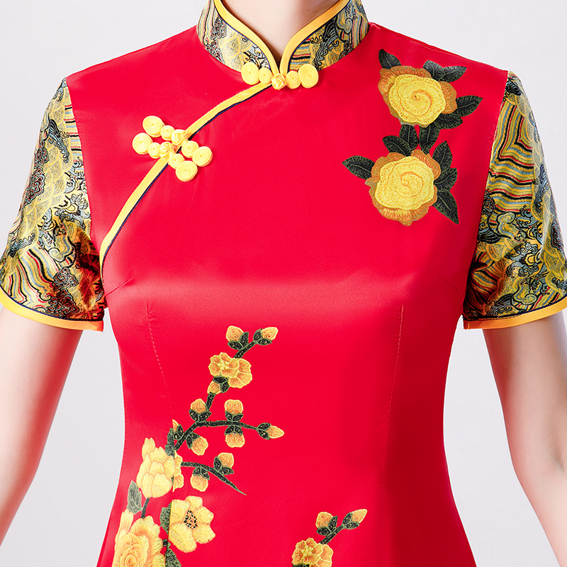 Red cheongsam, elite suit, dress, spring long fitted elegant skirt, plus size, Chinese style Red cheongsam, elite suit, dress, spring long fitted elegant skirt, plus size, Chinese style
