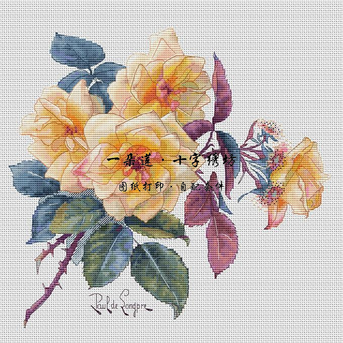 Import original drawings Print France Import DMC Cross embroidered self matching piece yellow rose