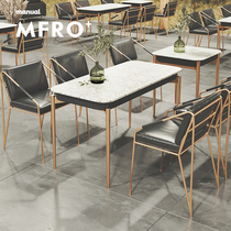 Net Red Dessert Coffee Hall Milk Tea Bar Clear Bar Catering Hotel Hydrogrindstone Nordic Light Luxury Leather Art Table And Chairs Combination