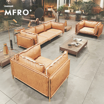 Italian Genuine Leather Light Extravagant Office Trio of Commercial Sofa Business Hospitality Tea Table Combination Minimalist Modern Suit