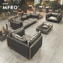 Italian Genuine Leather Light Extravaganza Office Trio Of Sofa Business Hospitality Tea Table Combination Suit Brief Modern