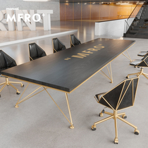 Small meeting table chair combination minimalist modern large plate table strip table desk bench solid wood negotiating table