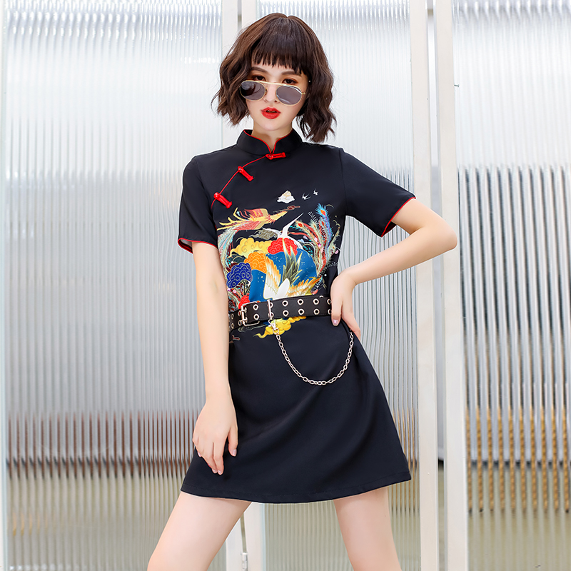 Black lightweight cheongsam, modern dress, skirt, 2020 years, city style, light style, suitable for teen