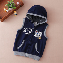 Academy style boy hooded plus velvet padded vest 2021 autumn winter clothes new childrens vest baby Korean top