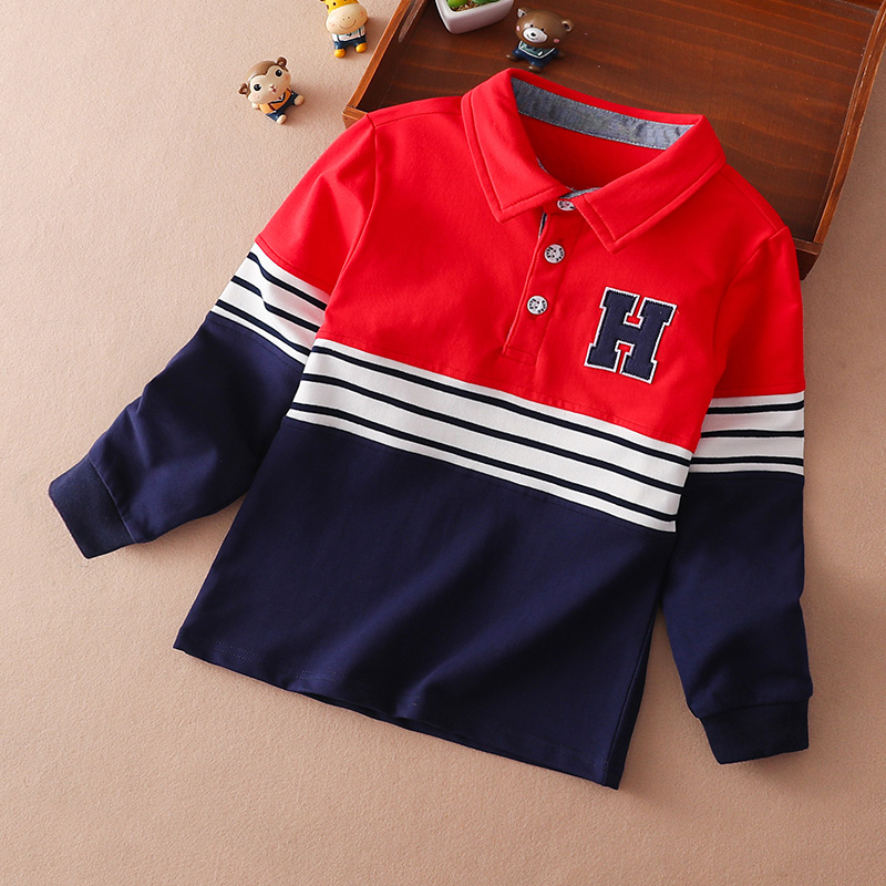 British college style boys T-shirt long-sleeved children's polo shirt top autumn and winter new 2022 tide brand children's clothing Western style