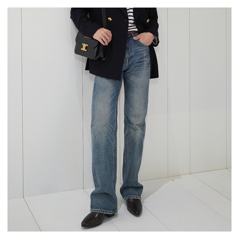 The Rej Imported Okayama C*Line Same Style Retro Straight-Leg Flared French Classic Blue Washed Jeans