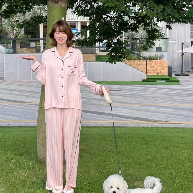 Victoria's Secret Water-Gloss Silk Pajamas Pink Jacquard Blue Jacquard Loungewear Loose Long-Sleeve Long Pants Victoria's Secret Water-Gloss Silk Pajamas Pink Jacquard Blue Jacquard Loungewear Loose Long-Sleeve Long Pants