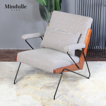 Simple Nordic balcony Houndstooth single sofa chair Household metal leisure chair Living room fabric small apartment sofa