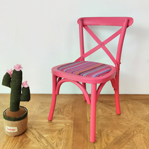 Childrens personality color back fork chair solid wood book chair small handmade chair shoe change chair living room kindergarten game stool