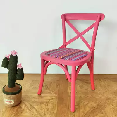 Children's personality color back fork chair solid wood book chair small handmade chair shoe changing chair living room kindergarten game stool