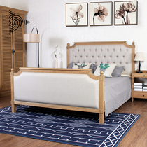 American retro solid wood double bed carved soft bag wedding bed master bedroom bedside shelf linen bed bedroom furniture