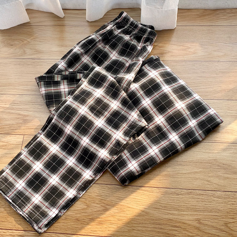 Pure Cotton Lovers Home Pants Summer Thin Air Conditioning House Day System Plaid Spring Autumn Men's Pants Extras Sleeping Pants Woman