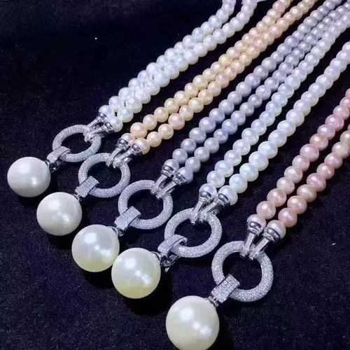 Высококлассное ожерелье из жемчуга, подвеска, длинный свитер, аксессуар, микроинкрустация