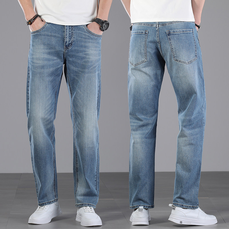 Autumn light-colored jeans men's straight loose tide brand casual wild Korean version trend blue men's pants fashion