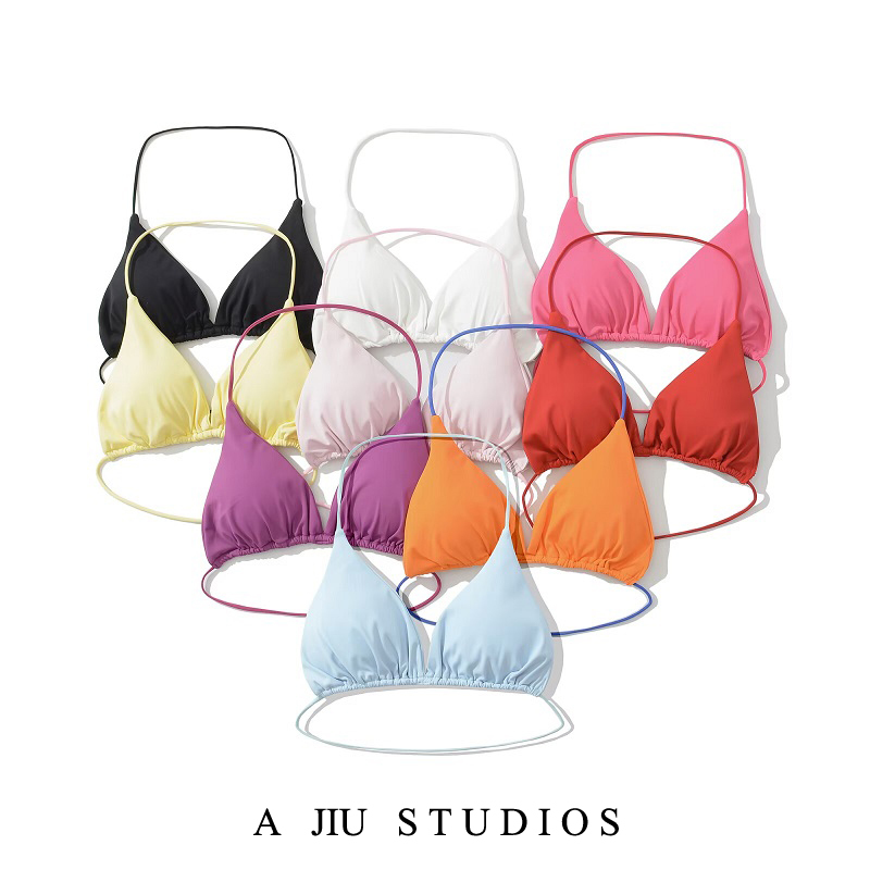 Thin Strap Halter Neck Bra for Women, Bikini Triangle Cup, Can Be Worn Inside or Outside, American Style Camisole, Small Bust, Sexy Backless Bra