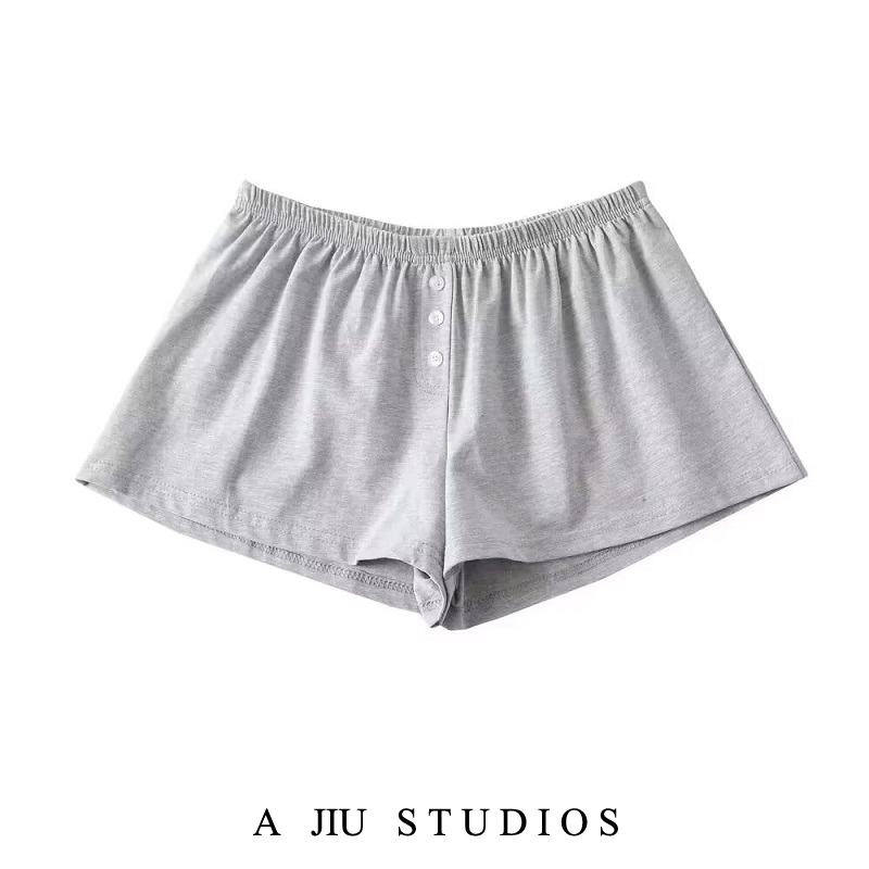 American-Style Elastic Waist Casual Shorts for Women, Pure and Simple, Two-Button Bm Style, Jogging Sports Wide-Leg Hot Pants