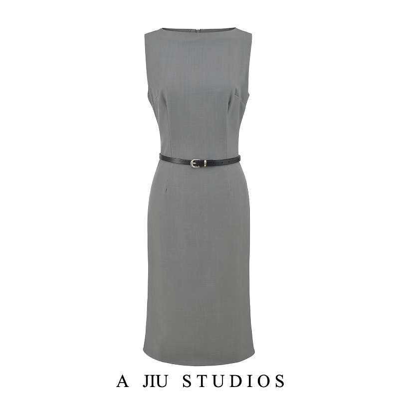 Summer Workplace Siren-Style Sleeveless Dress, Feminine Back Slit, Waist-Cinching Rachel Suit Dress, High-Fashion Outfit