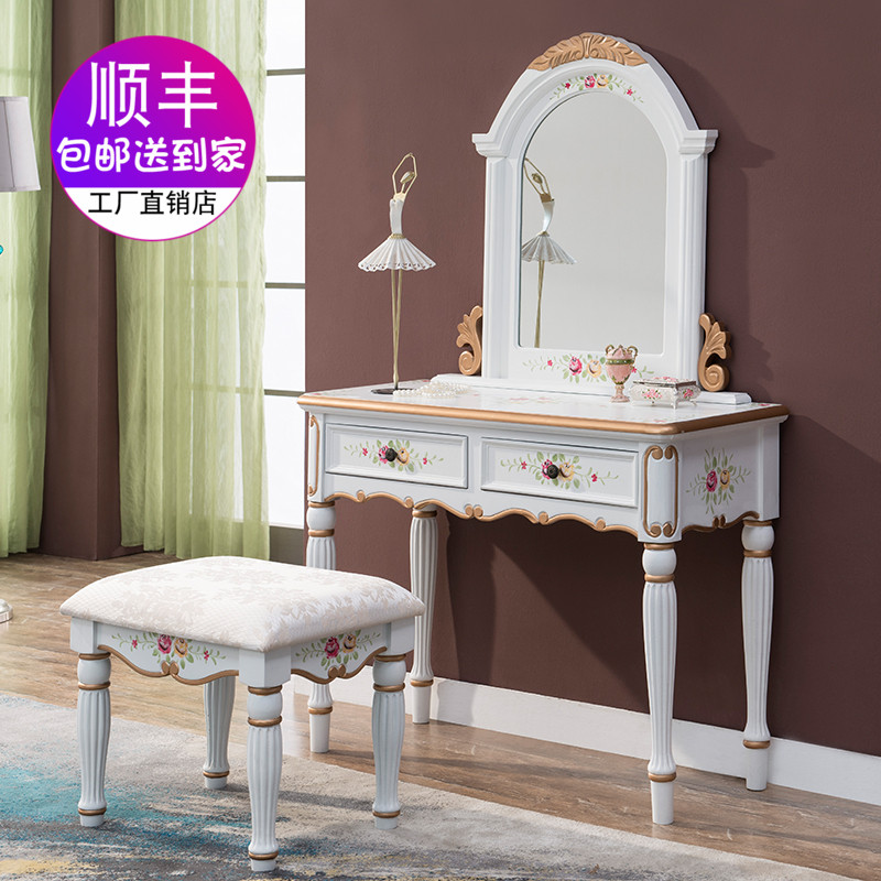 American solid wood column foot makeup table Makeup table full delivery without installing a mirror twist nut for immediate use