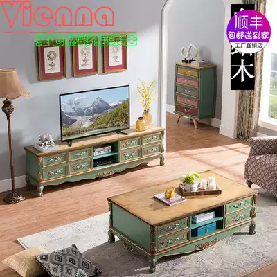 American Nordic retro painted emerald green ash wood TV cabinet coffee table matching drawer cabinet Cabinet combination