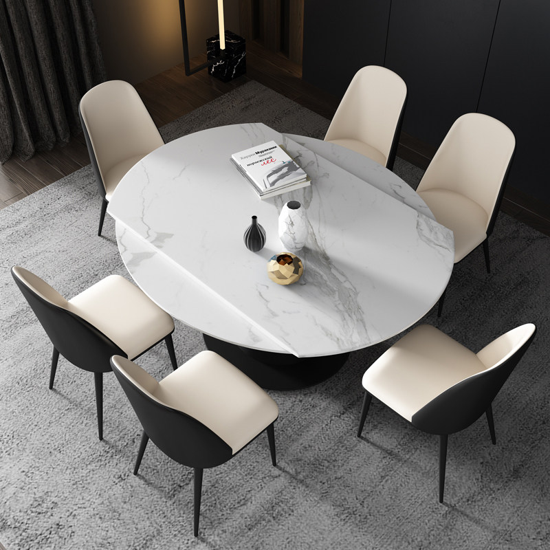 Italian-style telescopic slate dining table and chair combination rotary variable round table modern minimalist multi-functional round foldable