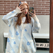 FPMZ knitted cardigan jacket female gradient love letter full print cute girl loose long-sleeved sweater jacket tide