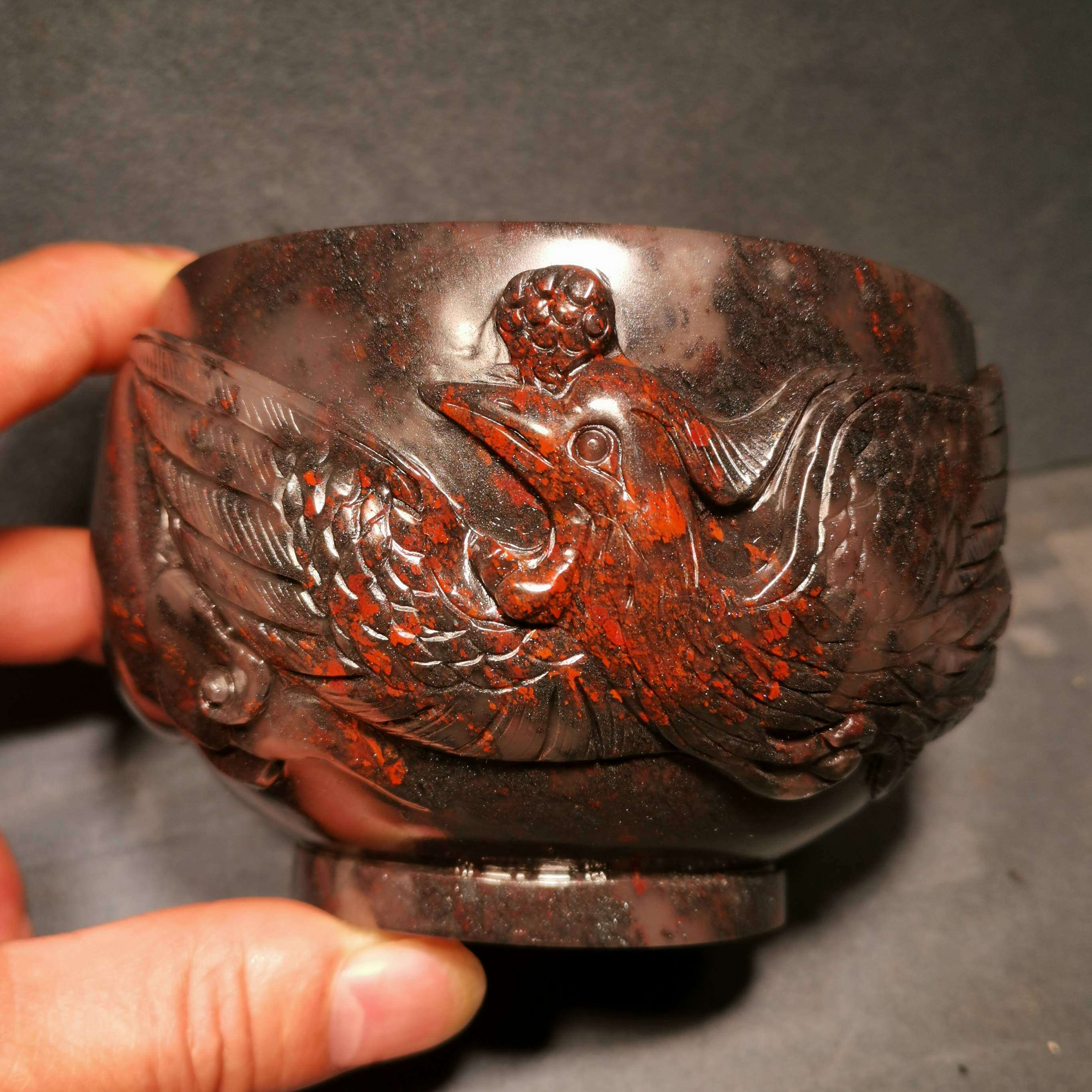 Guilin Chicken Blood Jade Dragon Winning Stonestone Natural Jade Jade Bowl Imitation Ancient Cup Tea Cup Wine Cup