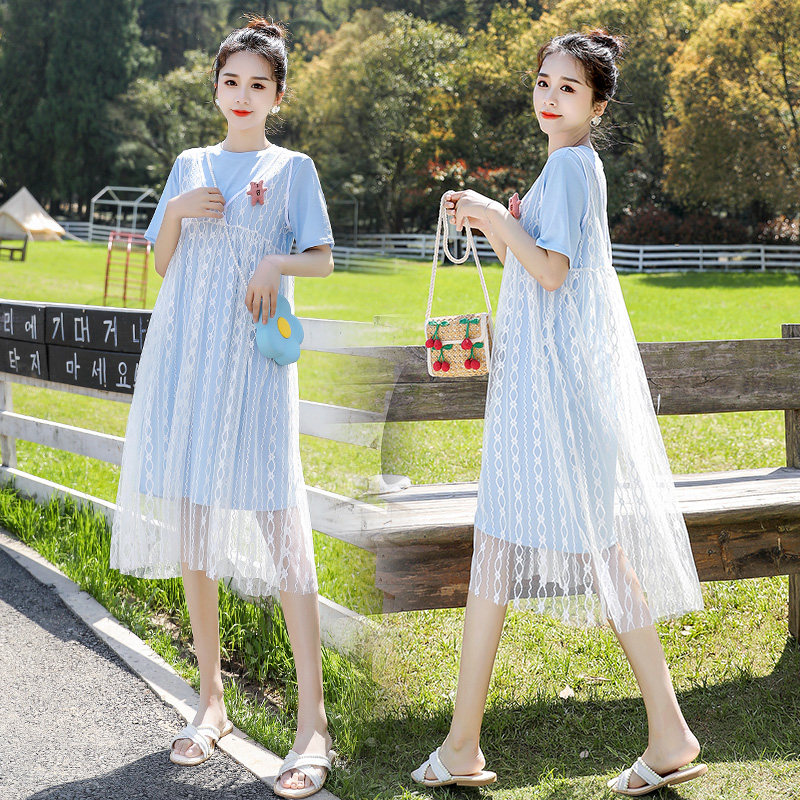 Pregnant Woman Summer Dress Ocean Clothing Fashion Nets Red Suit Netting Dress 2021 Summer New Two Sets Pregnant Women Nepotism