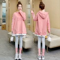 Pregnant womens autumn coat long sleeve autumn maternity dress spring and autumn dress Net red suit fashion T-shirt autumn