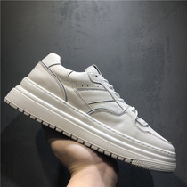 Korean counter European station mens shoes summer Korean style trendy genuine leather white shoes sports casual thick-soled sneakers for men