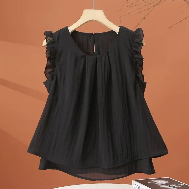 French-Style Chic Age-Reducing Chiffon Blouse for Women, Sleeveless, New Summer Style, Ruffled, Fresh, Loose, Slimming, Small Flutter-Sleeve Top French-Style Chic Age-Reducing Chiffon Blouse for Women, Sleeveless, New Summer Style, Ruffled, Fresh, Loose, Slimming, Small Flutter-Sleeve Top