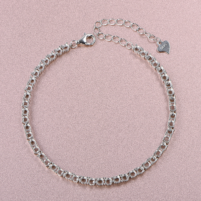 S925 Sterling Silver Bracelet Setting Luxury Full Inlay Snake Chain with Round 2.5mm Ruby, Sapphire, Emerald DIY Accessories