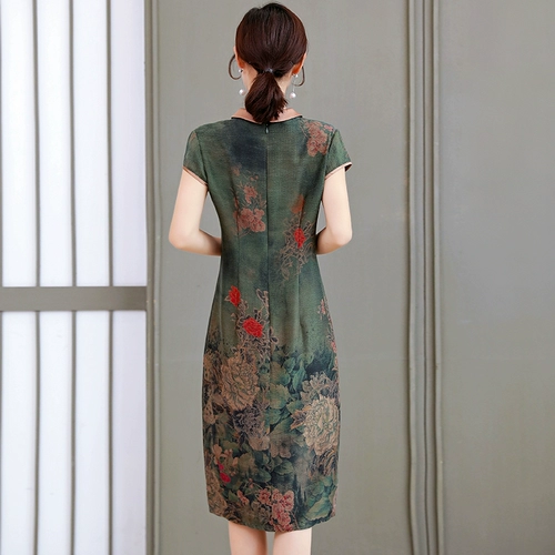 Шелковое платье, шелковая ретро юбка, элитное ципао для матери