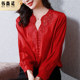 Red silk mulberry silk shirt women's 2022 spring new high-end embroidered T-shirt foreign style mother thin top