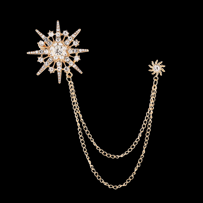 European and American Cross-Border High-End Men's Suit Brooch with Diamond-Encrusted Starburst Tassel Suit Jacket Pin Accessory