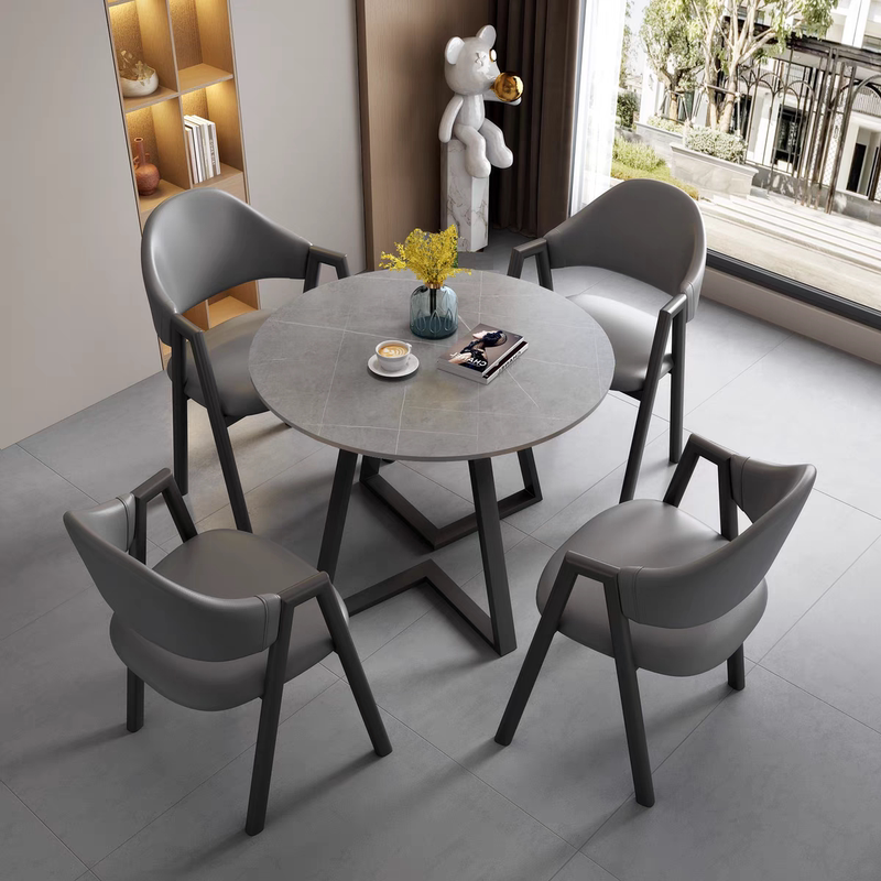Business Light Luxury Negotiation Casual Small Round Table Slate Negotiation Table and Chair Set Office Simple Reception Dining Table