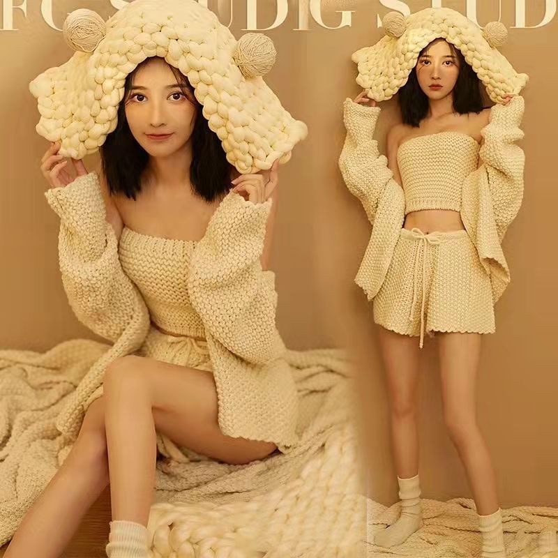 2022 Pregnant Woman Photo Clothing Home Cute Little Fresh Rough Knit New Photo Gallery Big Belly Art Write Real Clothes