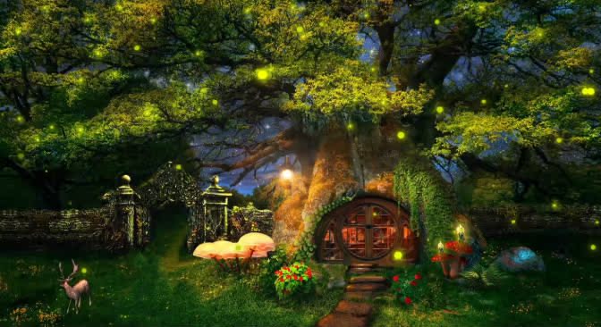 仙境梦幻天空之城森林系魔法森林绿野仙踪婚礼LEDVJ视频素材