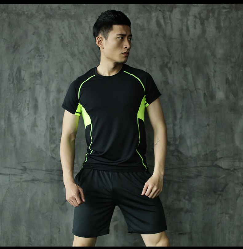 Lu Yifan quần áo tập thể dục nam khô nhanh chạy thể thao phù hợp với phòng tập thể dục mùa xuân và mùa hè ngắn tay tập thể dục đào tạo quần áo nam bộ quần áo tập gym nam