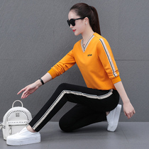 Sports set female spring and autumn thin 2021 New Tide fashion Foreign Air Age slim simple size two-piece set