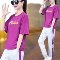  Sports suit womens summer thin section 2021 new trend brand fashion slimming and age reduction Western style running fried street two-piece set