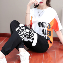  Brand-name casual sports suit womens summer thin section 2021 new trend brand thin wear fashion running two-piece suit
