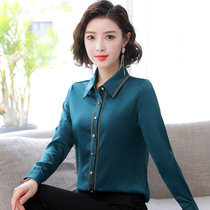 Middle-aged and elderly womens mother autumn clothes 2021 new fashion foreign atmosphere age slim slim body thin Early autumn wear shirt